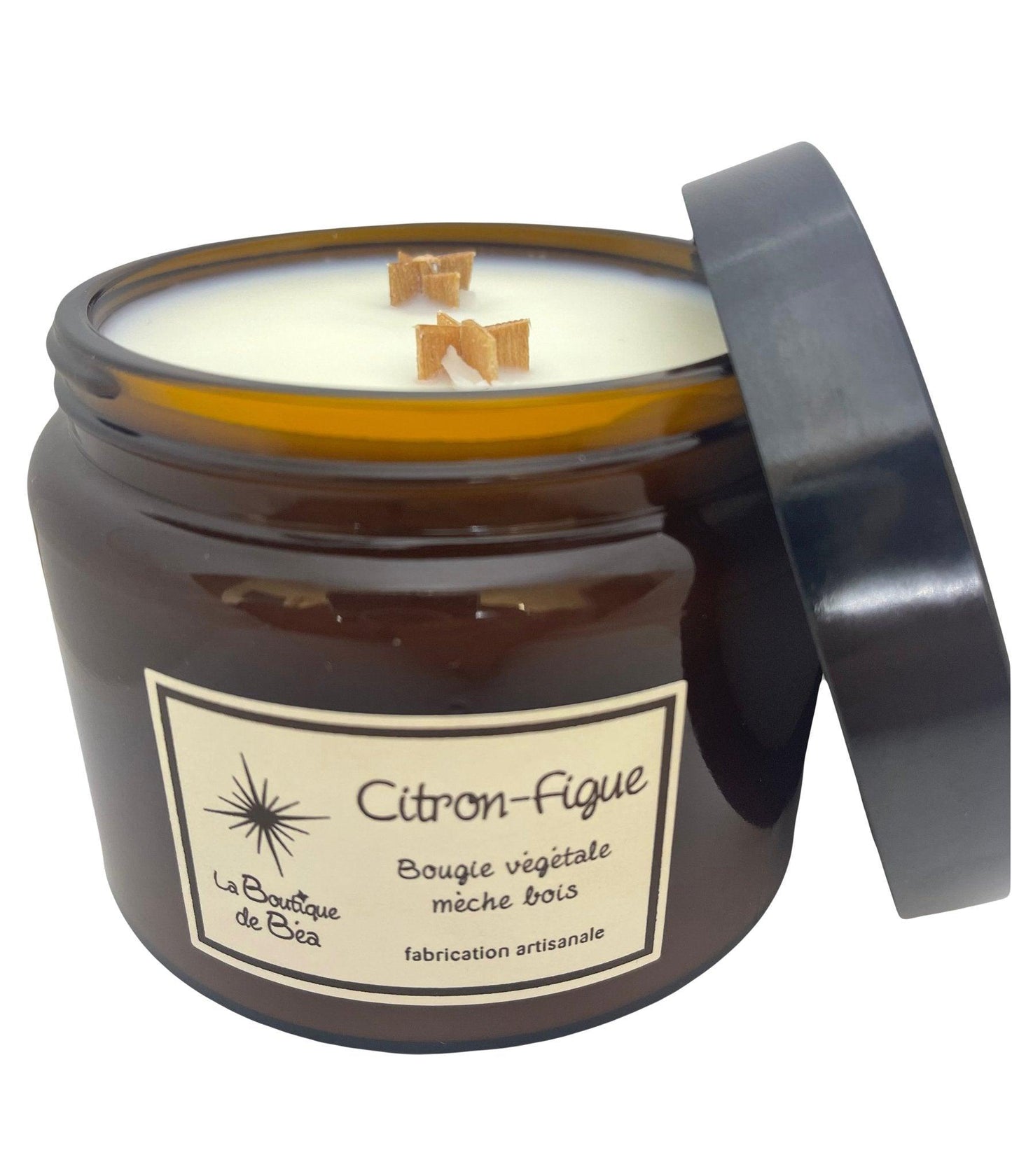Bougie Artisanale Citron Figue 2 Mèches Bois "La Boutique de Béa" - La boutique de Béa