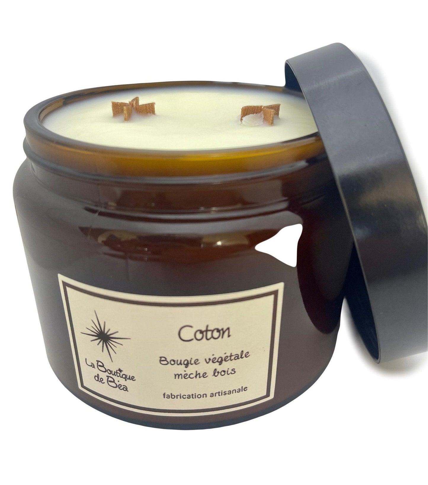 Bougie Artisanale Fleur de Coton 2 Mèches Bois "La Boutique de Béa" - La boutique de Béa