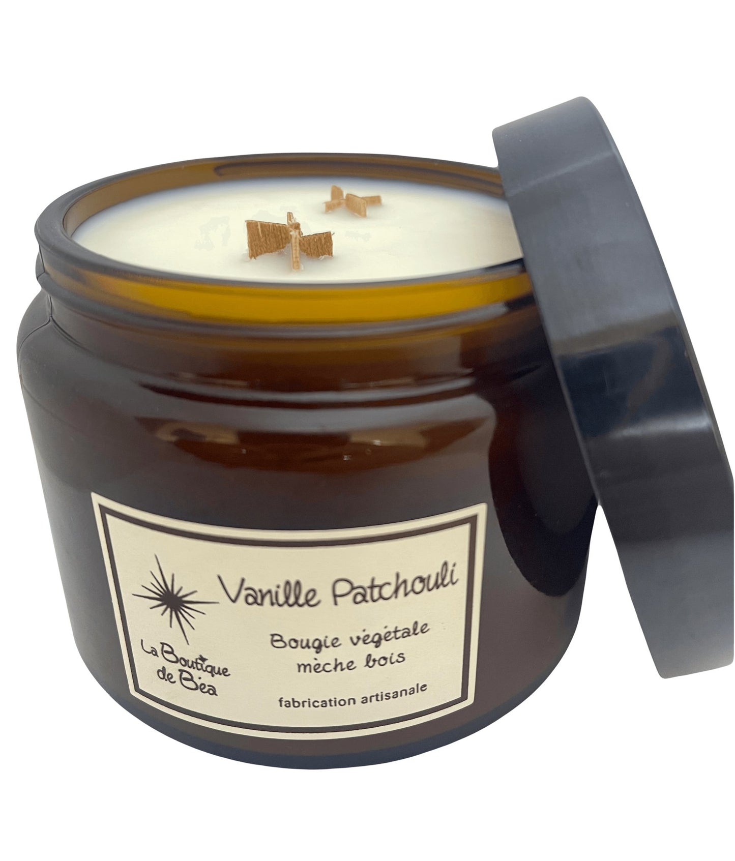 Bougie Artisanale Vanille Patchouli 2 Mèches Bois "La Boutique de Béa" - La boutique de Béa