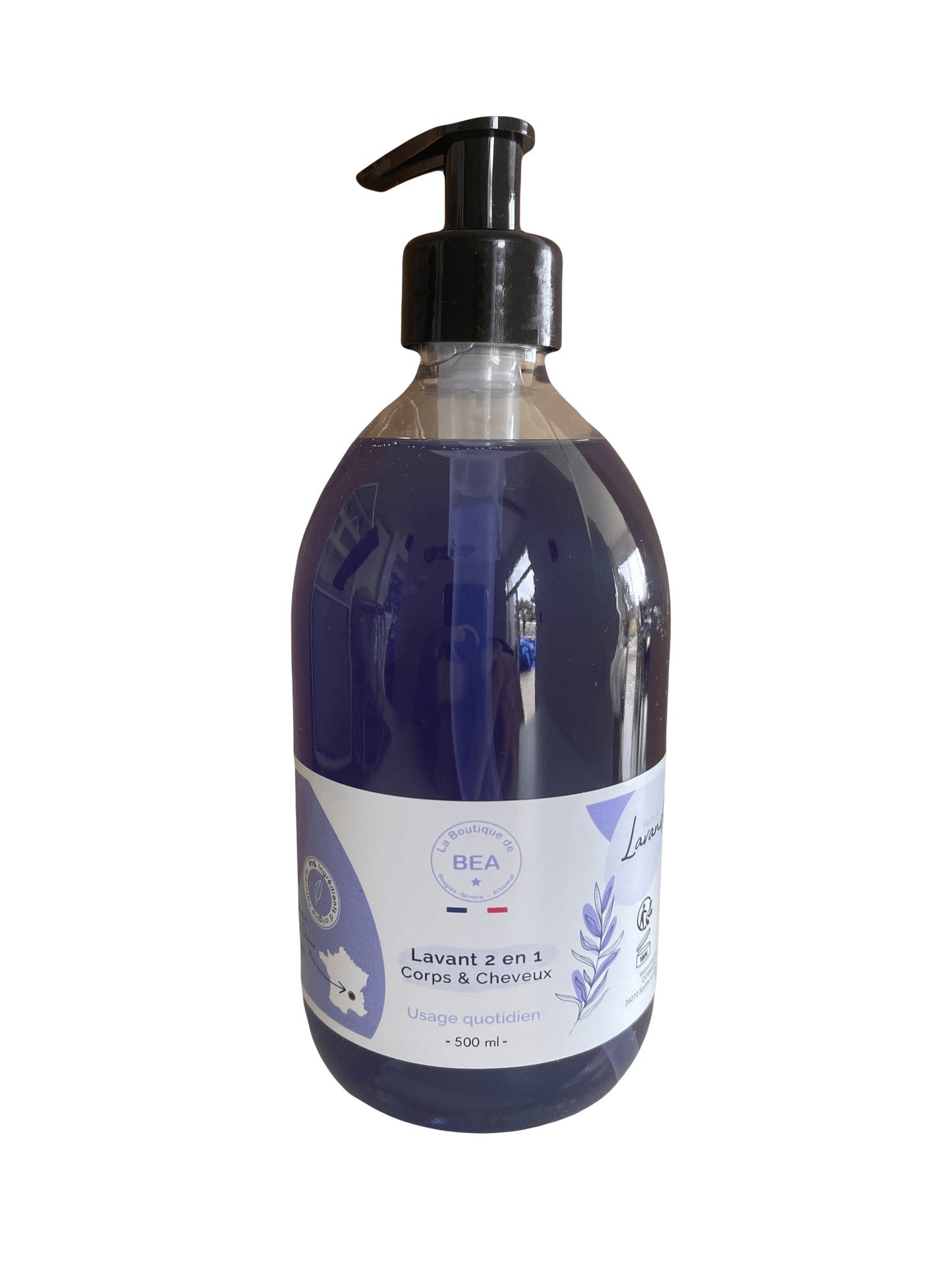 Savon Liquide LAVANDE 2en1 Corps&Cheveux 500ml - La boutique de Béa