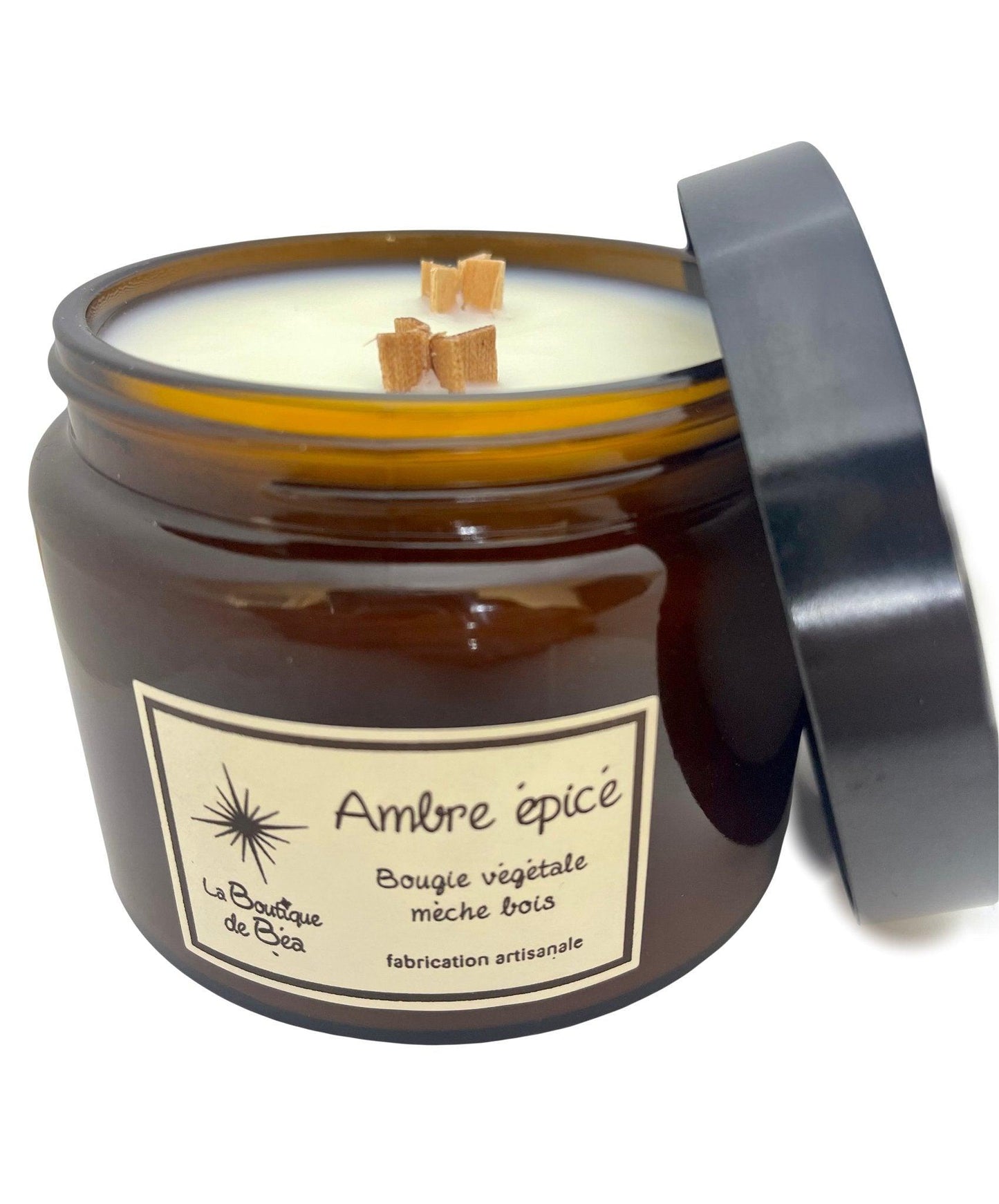 Bougie Artisanale Ambre Epicé 2 Mèches Bois "La Boutique de Béa" - La boutique de Béa