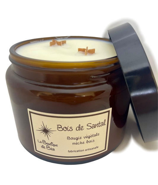 Bougie Artisanale Bois de Santal 2 Mèches Bois "La Boutique de Béa" - La boutique de Béa