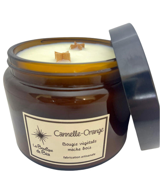 Bougie Artisanale Cannelle Orange 2 Mèches Bois "La Boutique de Béa" - La boutique de Béa