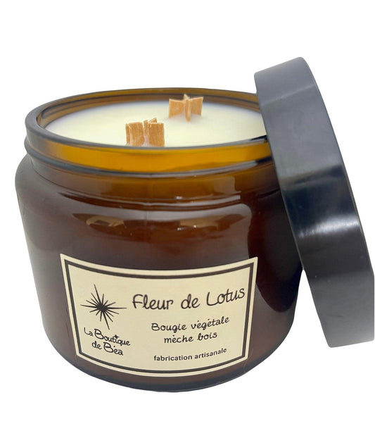 Bougie Artisanale Fleur de Lotus 2 Mèches Bois "La Boutique de Béa" - La boutique de Béa