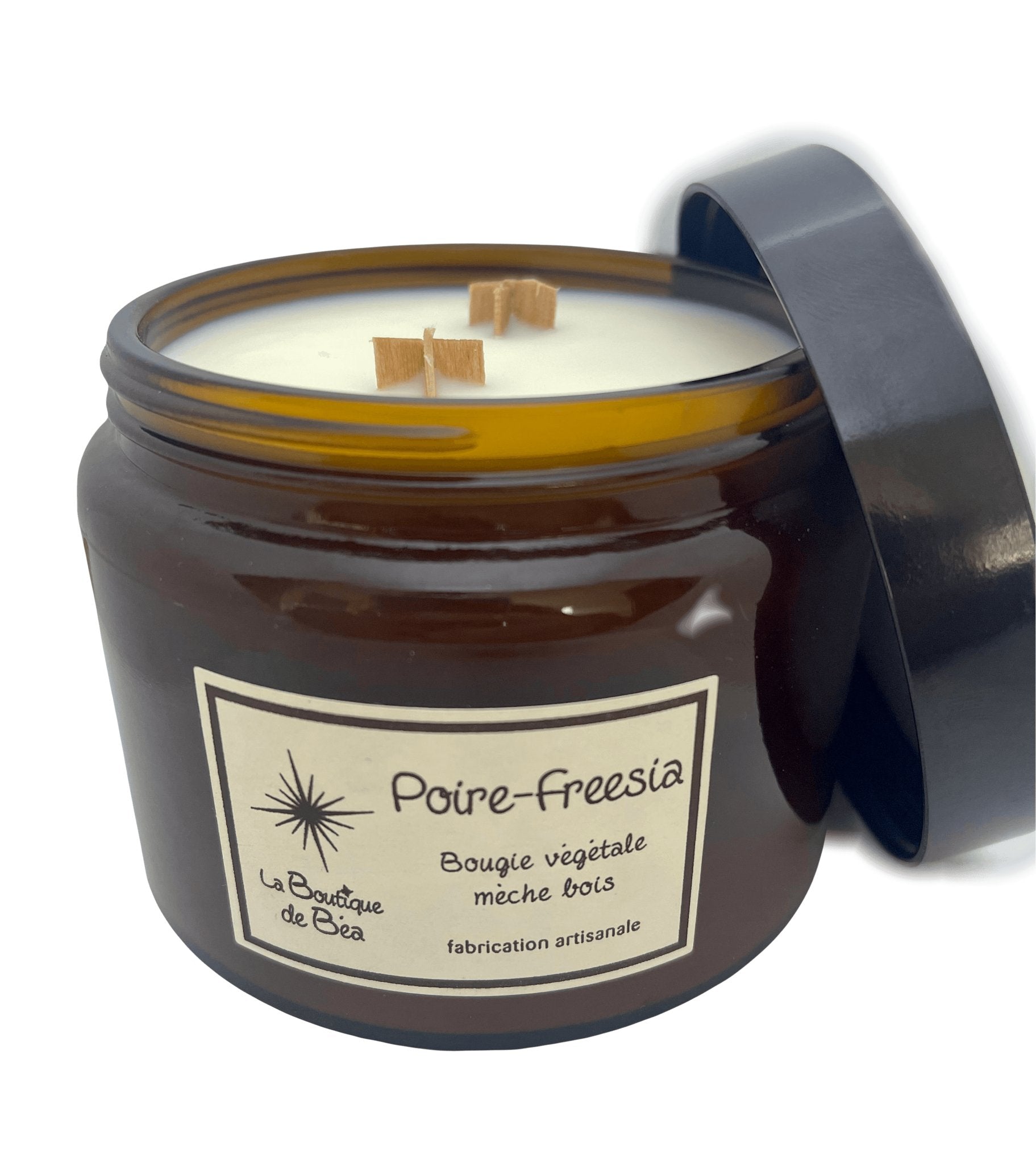 Bougie Artisanale Poire Freesia 2 Mèches Bois "La Boutique de Béa" - La boutique de Béa