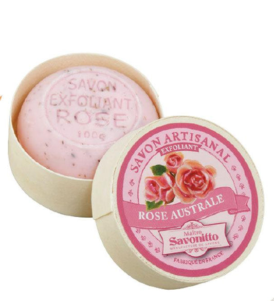 Savon Boite Bois 100g ROSE Exfoliant - La boutique de Béa